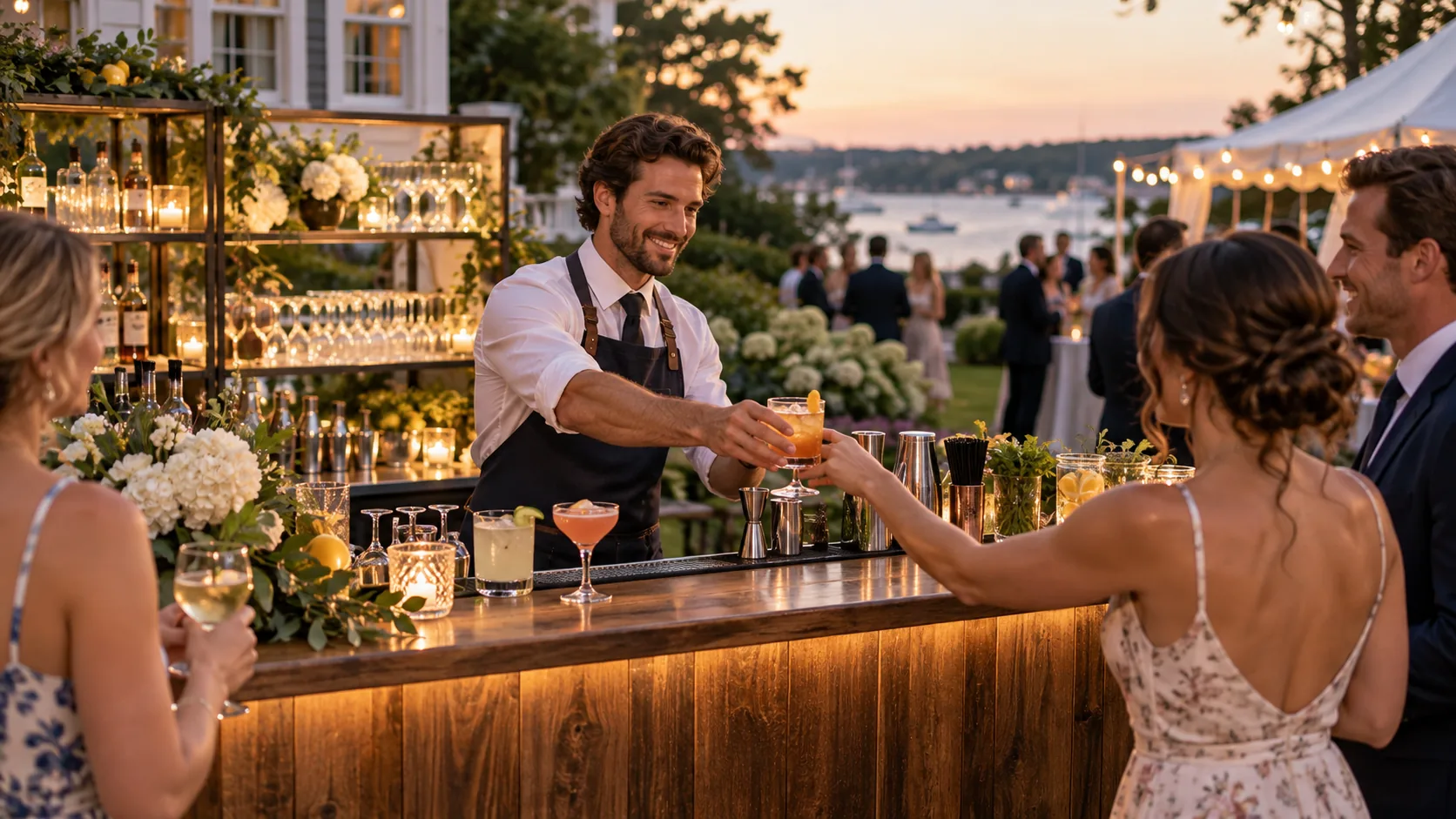 Elegant outdoor mobile bar service at a private event