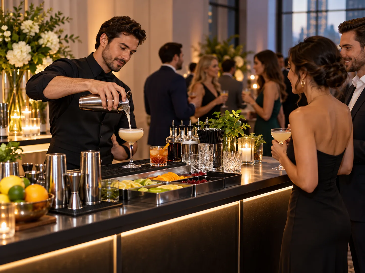 Polished mobile bar service at an evening event